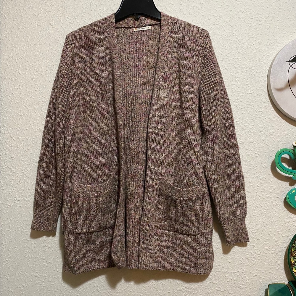 MARINE LAYER Speckled‎ Knit Cardigan Sweater Open Front Pockets Women's Size S